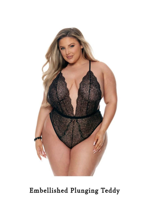 Embellished Plunging Teddy