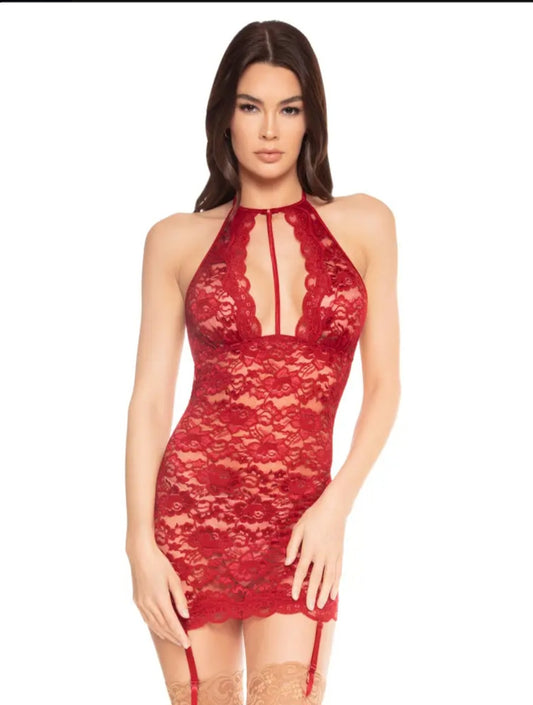Sangria Lace Slip with Garters